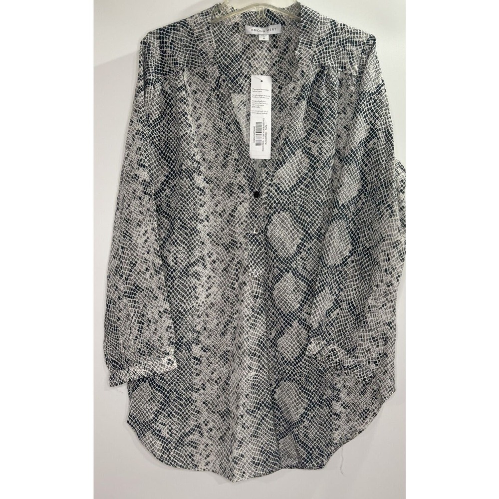 Amour Vert‎ NWT Womens Amy Serpentine 3/4 Sleeves Size M Washable Silk Blouse